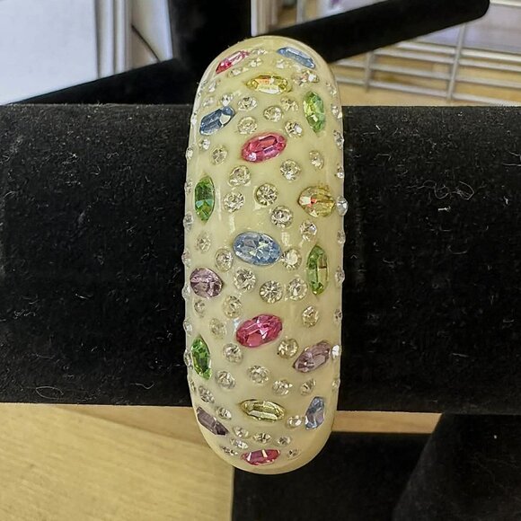 Vintage Rare Weiss Designer Signed Lucite Crystal Clamper Bracelet - Picture 2 of 5